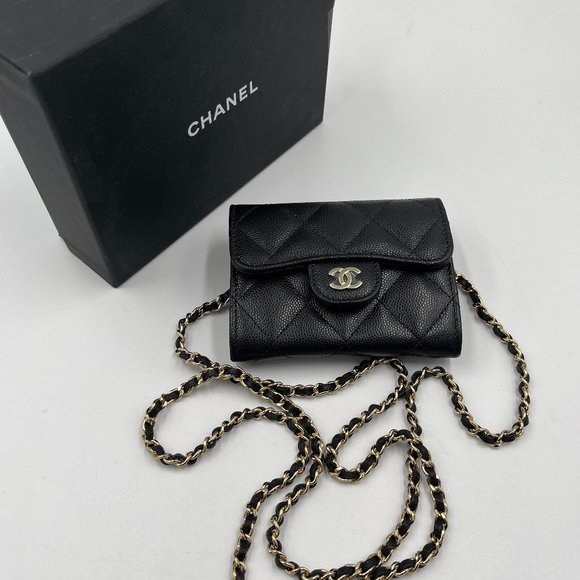 Authentic CHANEL Black Caviar Mini Clutch Wallet Crossbody Bag  GHW - Picture 4 of 12